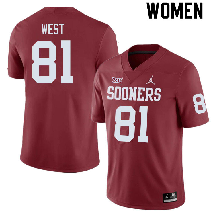 Women #81 Trevon West Oklahoma Sooners College Football Jerseys Sale-Crimson